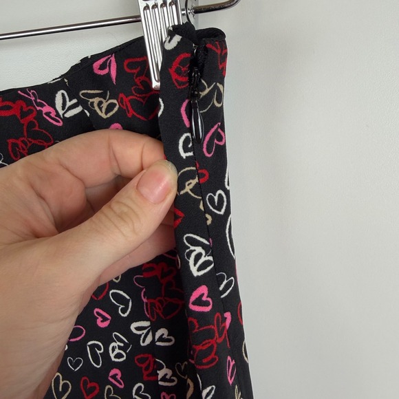 LOFT Black Heart Print Midi Skirt Size 2 Coquette Valentines Romantic Y2K Girly - Picture 5 of 12
